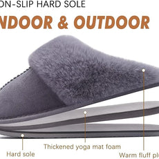 KuaiLu Womens Fluff Dual Memory Foam Slippers Ladies Cozy Arch Support Warm Scuff Slippers Slip on Comfy Winter House Shoes with Non-Slip Indoor Outdoor Hard Sole