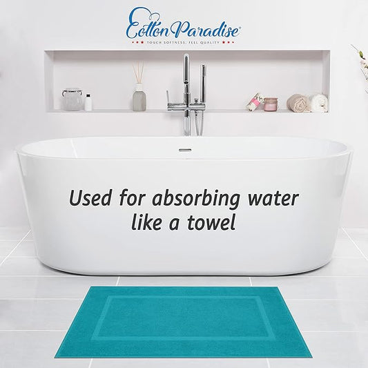 Cotton Paradise 100% Cotton Bath Mats for Bathroom Floor Set of 2 Pack, 20x34 Soft Absorbent Washable Quick Dry Tub Bathmat, Aqua Towel Bath Mat
