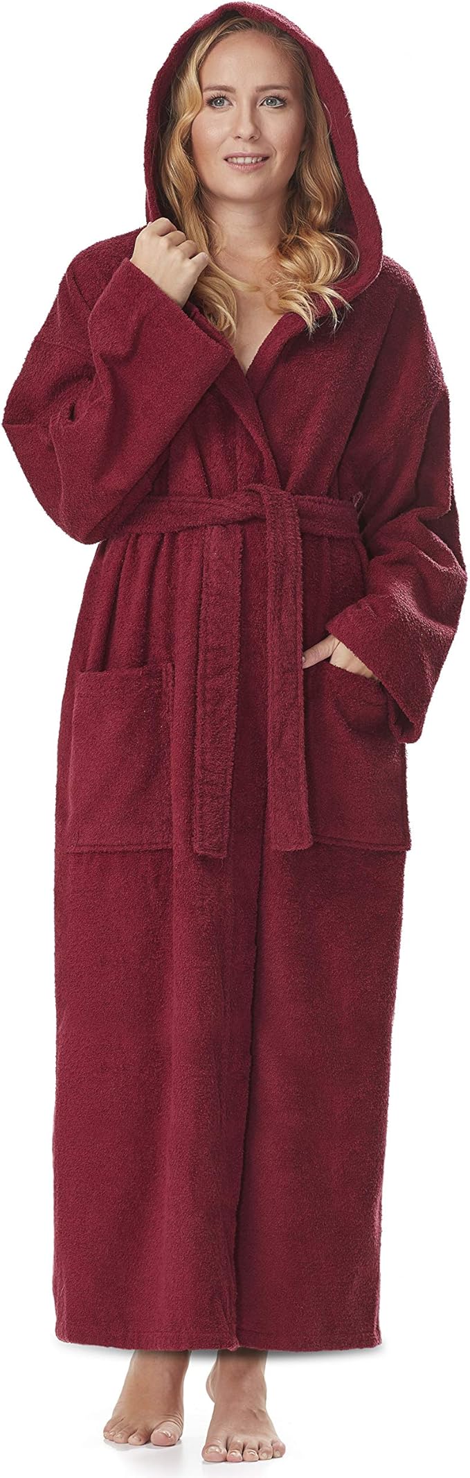 Arus Women's Hooded Classic Bathrobe Turkish Cotton Robe with Full Length Options