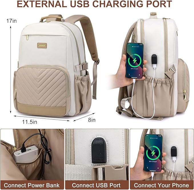 Laptop Backpack for Women Bookbag: 15.6 inch Work School Backpacks with Pouch Pocket for Large Capacity Cup & USB Charger College Book Bag Travel Business Nurse Teacher Bookbags Anti-theft Back Pack