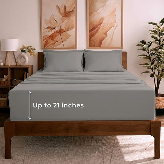 Mellanni Full Sheet Set - 6-Piece Iconic Collection Bedding, (Including 4 Pillowcases), 21-Inch Extra Deep Pocket, Easy Care, Ultra Soft, Cooling Sheets, Brushed Microfiber - Taupe