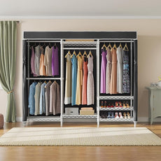 VIPEK V5C Bedroom Armoires Portable Clothes Closet Rack, White Metal Clothing Rack with Black Cover, Adjustable Custom Freestanding Closet Wardrobe Heavy Duty Covered Clothes Rack, Max Load 890LBS