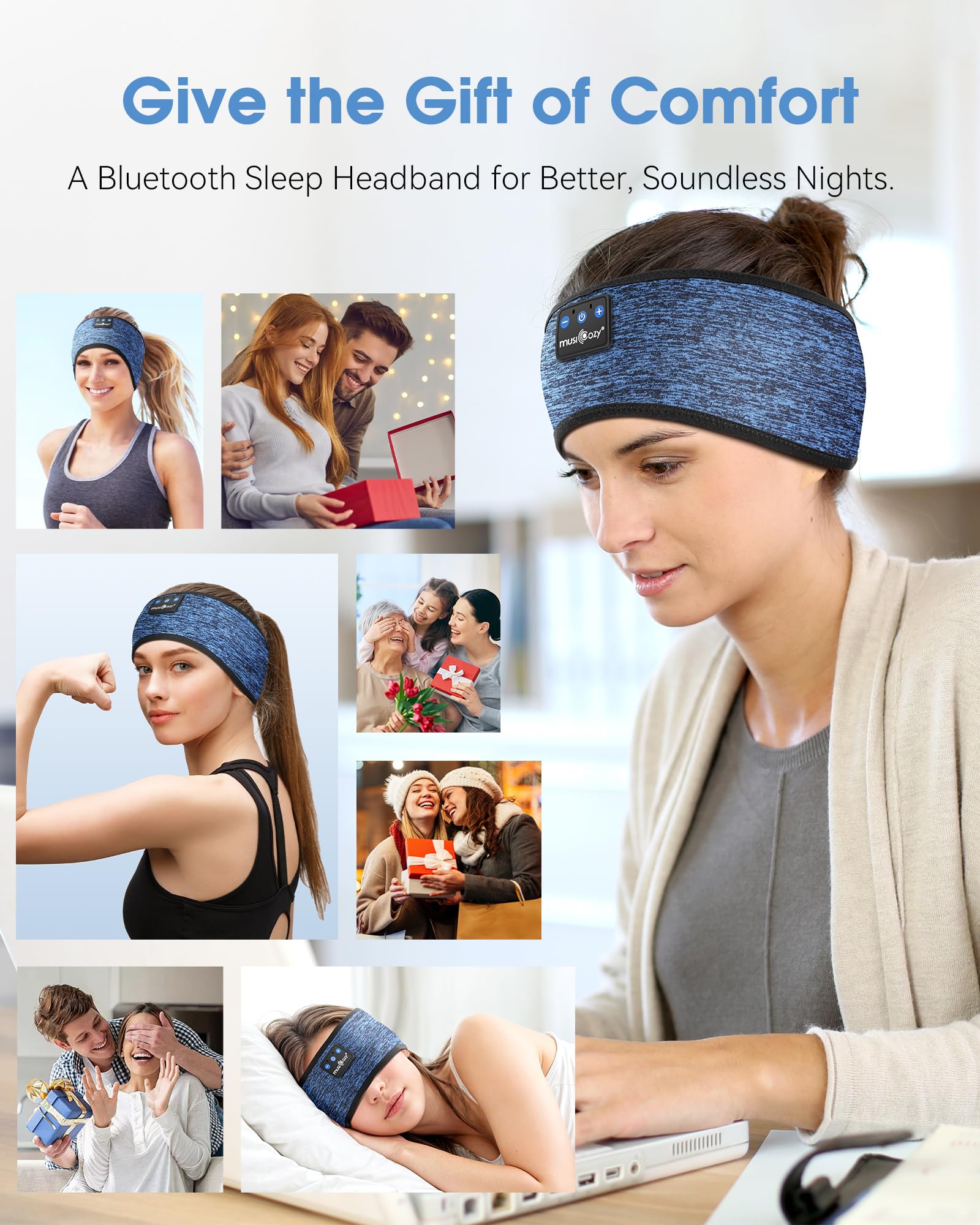 MUSICOZY Sleep Headphones Bluetooth 5.4 Headband, Sports Wireless Earphones Sweat Resistant Earbuds Sleeping Headphone with Ultra-Thin HD Stereo Speaker for Workout Running Cool Gadgets Unique Gifts Dormly