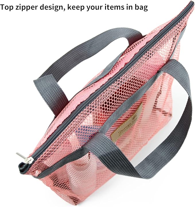 Mesh Shower Caddy Bag Portable Hanging Toiletry and Bath Organizer with Zipper for Travel, Gym, Camping, College Dorms, Beach