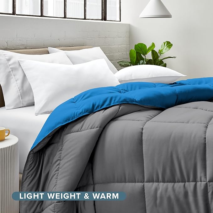 Bare Home King/California King Comforter - Reversible Colors - Goose Down Alternative - Ultra-Soft - Premium 1800 Series - All Season Warmth - Bedding Comforter (King/Cal King, Grey/Medium Blue)