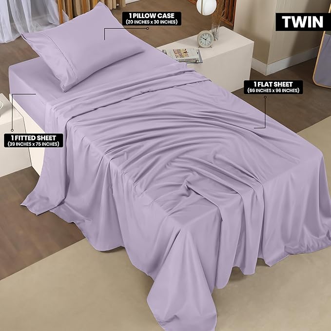 Utopia Bedding Twin Sheet Set – 3 Piece Bed Sheets for Twin Size Bed, Soft and Breathable Microfiber, Includes 1 Fitted Sheet, 1 Flat Sheet and 1 Pillowcase (Lavender)