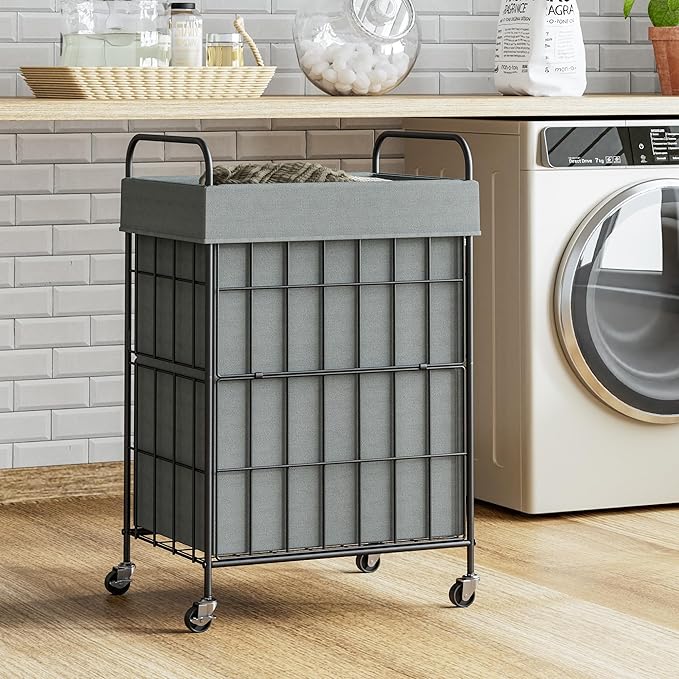 Laundry Hamper with Wheels, 90L Laundry Basket with Handle, Laundry Sorter with Removable Liner Bag