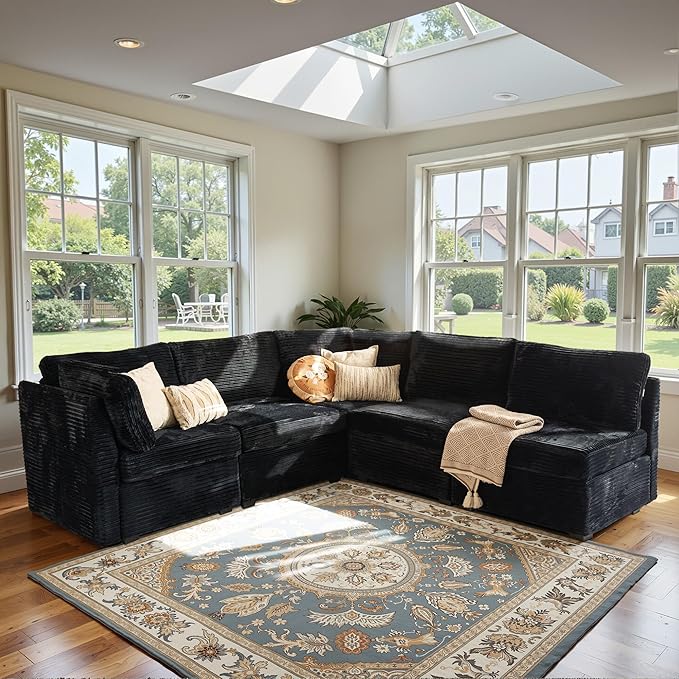 Modular Sectional Sofa,5 Pieces Sectional Couches for Living Room,131X65 L Shaped Cloud Couch with Oversized Convertible Modular Couch for Living Room