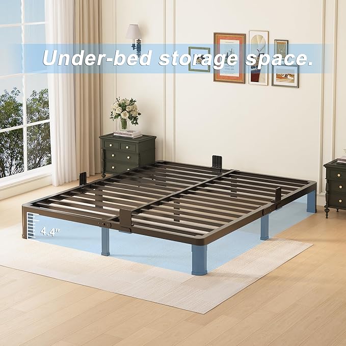 6 inch Queen Bed Frame with Round Corner Legs Mattress Slide Stopper,Low Profile Heavy Duty Metal Platform,Steel Slats Support,No Box Spring Needed,Easy Assembly,Noise Free