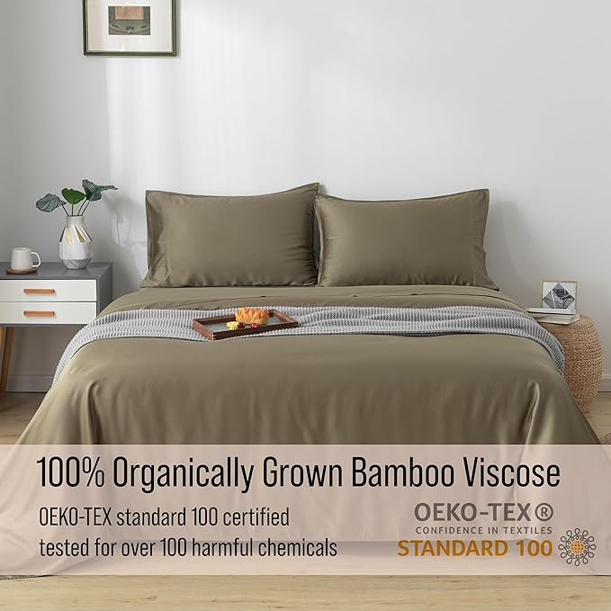 Bella Coterie Luxury Bamboo Viscose 34” Split Top King Size Sheet Set | 1 Fitted Sheet for Sleep Number & Adjustable Beds | 100% Organically Grown | Cooling & Soft | 18” Deep Pocket [Olive]
