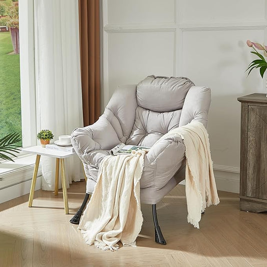 HollyHOME Lazy Chair with Armrest and Side Pocket, Comfy Accent Lounge Chair,Leisure Sofa Armchair for Living Room, Bedroom, Dorm, or Small Spaces, Oversized Reading Sofa Chair,Textured Grey