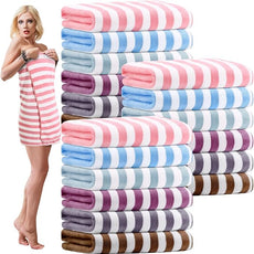 18 Pack Microfiber Bath Towels Bulk 27'' x 60'' Oversized Size Bath Towel Highly Absorbent Extra Large Soft Drying for Shower Beach Winter Salon Sport Gym Party (Stripes,Multicolor)