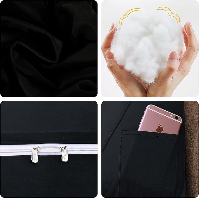11 lbs Thickened Queen Headboard Pillow for Sitting Up in Bed, Back Support Reading Pillow with Side Pocket and Velvet Removable Cover, Triangular Large Wedge Headboard Pillow