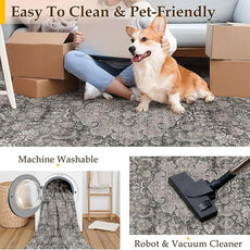 2x6 Washable Vintage Runner Rug Black Grey Hallway Kitchen Carpet Non-Slip Soft Low Pile Distressed Throw Rug for Bedroom Bathroom Laundry Living Room