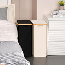 efluky Slim Laundry Basket with Lid, Narrow Laundry Hamper with Removable Bag, Skinny Dirty Clothes Basket with Bamboo Handles for Bathroom, Bedroom & Laundry Room, 65L Black