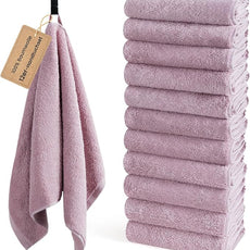 SEMAXE 12 Pack Hand Towels for Bathroom, 100% Cotton Towels with Hanging Loops, Soft and Highly Absorbent, Hand Towel Set for Gym, Shower, Hotel, Spa and Kitchen, Purple