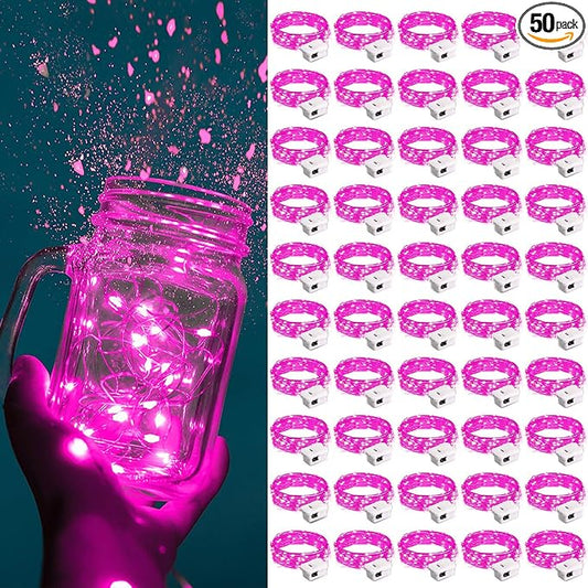 ZGWJ Fairy Lights Battery Operated, 50 Pack Twinkle String Lights 20 LED 7FT 3 Lighting Modes for Bedroom Decor, Easter, Halloween, Christmas, Party Indoor and Outdoor Decoration Pink