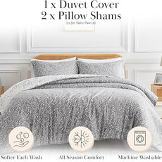 Southshore Fine Living, Inc. Floral Duvet Cover Twin/Twin XL Set - Reversible, Premium Quality Microfiber Twin Bedding Sets, Easy Care - 1 Twin Duvet Cover, 1 Sham - Botanical Leaves Grey