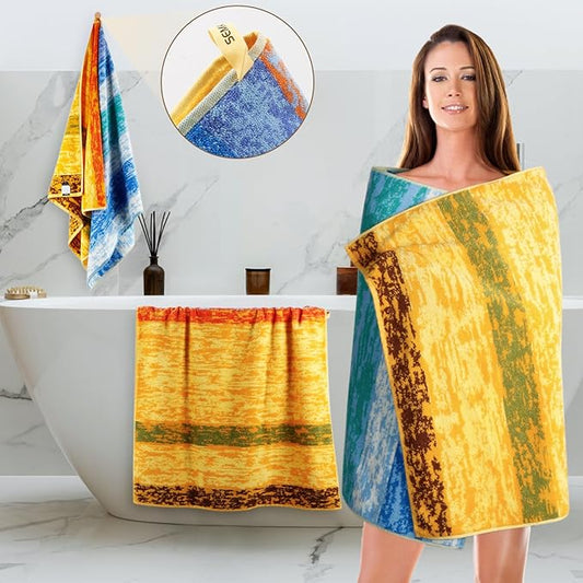 SEMAXE 4-Pack Luxury Bath Towels for Bathroom, 100% Cotton, Soft, Absorbent, and Quick-Drying, 55"x27", Wheat Filed, Perfect for Hotels, Gyms, and Spas