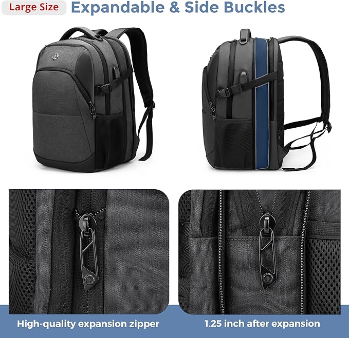 Swissdigital Design Travel Laptop Backpack for Men and Women, 35L Expandable Large College Backpack with USB Charging Port for Fits 17 Inch Notebook, Grey | SD1671-02