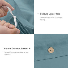 JELLYMONI Cotton Duvet Cover King Size - Grayish Blue Comforter Cover with Button 100% Washed Cotton 3PCS Breathable Soft Solid Bedding Set Duvet Cover 104×90in & 2 Pillowcases (NO Comforter)