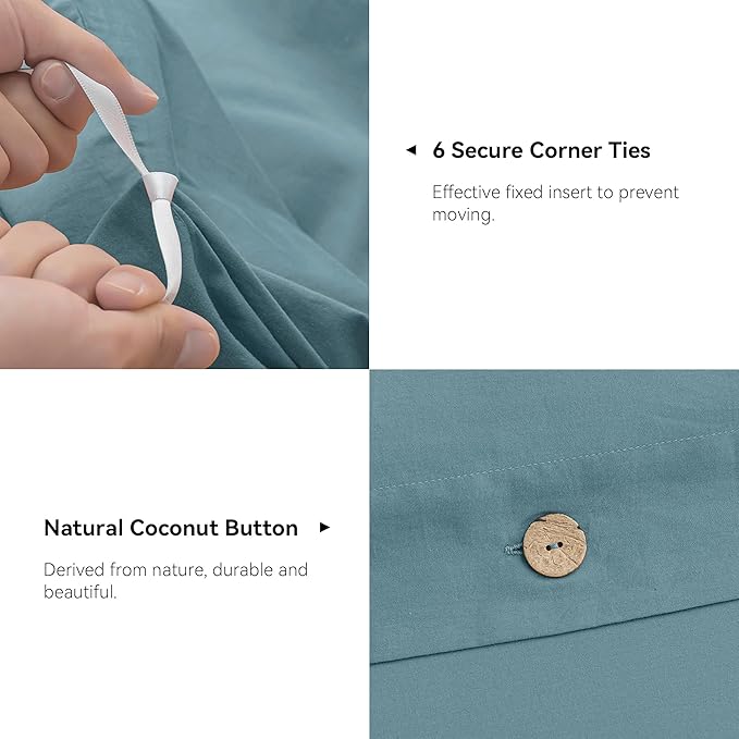 JELLYMONI Cotton Duvet Cover Twin Size - Grayish Blue Comforter Cover with Button 100% Washed Cotton 2PCS Breathable Soft Solid Bedding Set Duvet Cover 68×90in & 1 Pillowcase (NO Comforter)