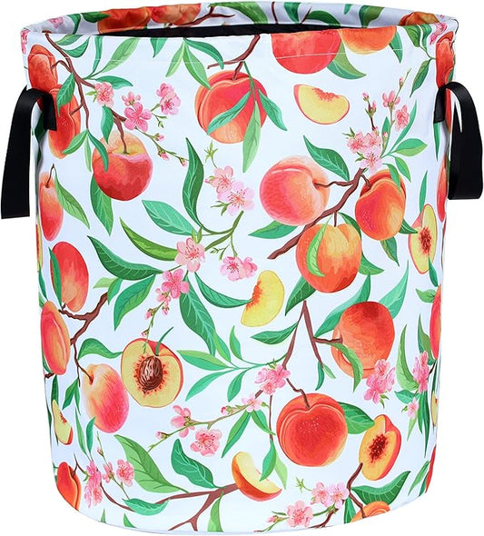 Cute Peach Laundry Basket Foldable Oxford Cloth Funny Tote Bag Laundry Hamper Clothes Storage Bucket Organizer For Bathroom/Laundry Storage/Bedroom Storage Basket 17.7x13.7 Inch
