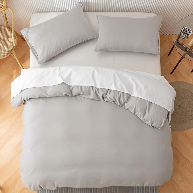 HeimenAogo Egyptian Cotton Duvet Cover Set Twin/Twin XL, Ultra Soft and Breathable Comforter Set with Zipper Closure, High Thread Count Long Staple Cotton Blanket Cover 2pcs, Light Grey