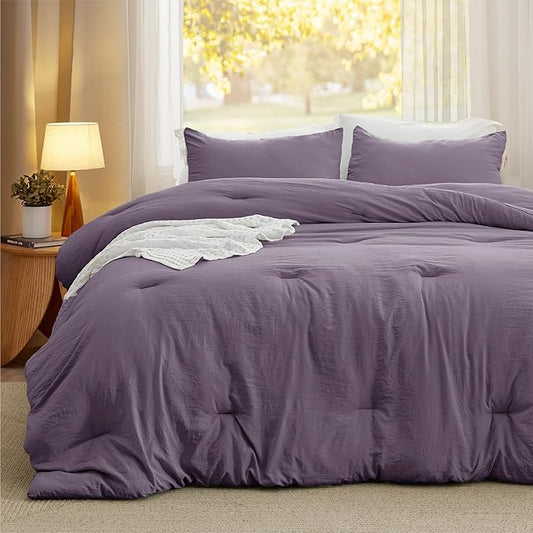 Bedsure California King Comforter Set, Grayish Purple Soft Prewashed Bedding for All Seasons, 3 Pieces GentleSoft™ Bed Set, 1 Lightweight Comforter (104"x96") and 2 Pillowcases (20"x36")
