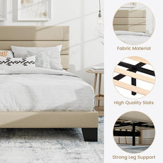 SHA CERLIN Queen Platform Bed Frame with Upholstered Fabric Headboard, Mattress Foundation with Strong Wooden Slats Support, No Box Spring Needed, Beige
