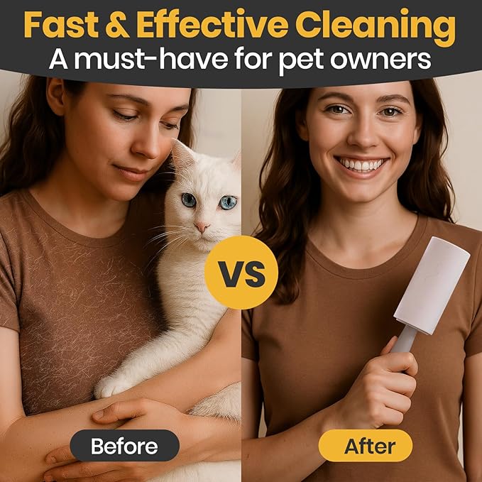 Lint Roller 600 Sheets (2 Rollers + 4 Refills) - Lint Rollers for Pet Hair Extra Sticky, DELOMO Mega Value Pet Hair Removal Tool for Clothes/Couch/Furniture/Car - Ideal Home Gift for Pet Owners