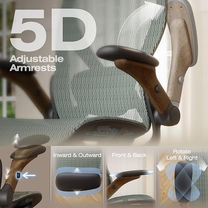 ELABEST X100 Ergonomic Mesh Office Chair with Footrest, Big and Tall Hone Desk Chair with 5D Flip-Up Arms, Adjustable 3D Lumbar Support,Gaming & Executive Computer Chairs for Long Hours
