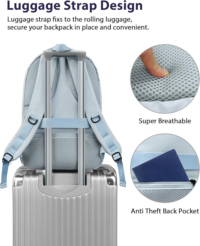 MATEIN 30 L Large Laptop Backpack, Stylish Lightweight Nursing Teacher Work Backpack with USB Charging Port, College Travel Comupter Bag Soft and Comfortable for Daily, Blue Beige