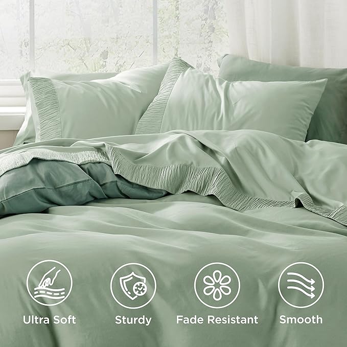 Bedsure Queen Sheet Set - 4 Pieces Soft Queen Size Sheets - Breathable & Cooling - Hotel Luxury - Easy Care Polyester Microfiber Bedding for Women, Men, Sage Green