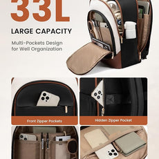 LOVEVOOK 17.3 Inch Laptop Backpack for Women - Work/Business Computer Backpack Purse, Large Capacity Casual Daypack, Travel Bag for Lawyer, Doctor, Teacher, Cream Chestnut Brown