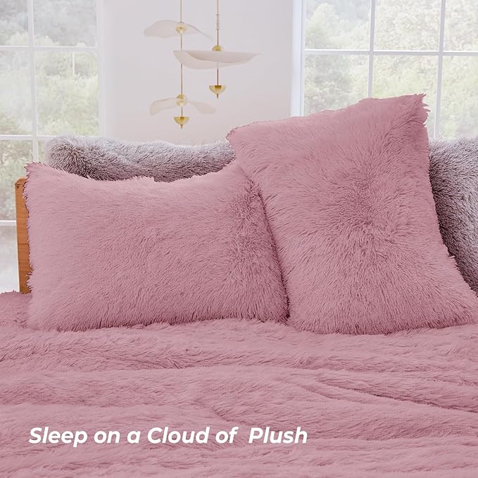 Sasttie 2-Piece Fluffy Duvet Cover Twin/Twin XL, Ultra Soft Faux Fur and Velvet Dusty Rose Comforter Cover, Fuzzy Bedding Sets for Winter Bed, Includes 1 Duvet Cover and 1 Pillowcase, No Comforter