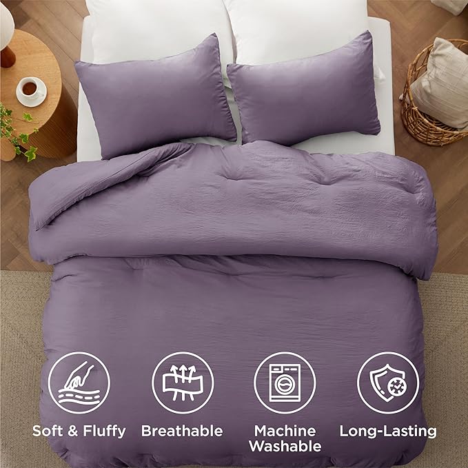 Bedsure California King Comforter Set, Grayish Purple Soft Prewashed Bedding for All Seasons, 3 Pieces GentleSoft™ Bed Set, 1 Lightweight Comforter (104"x96") and 2 Pillowcases (20"x36")