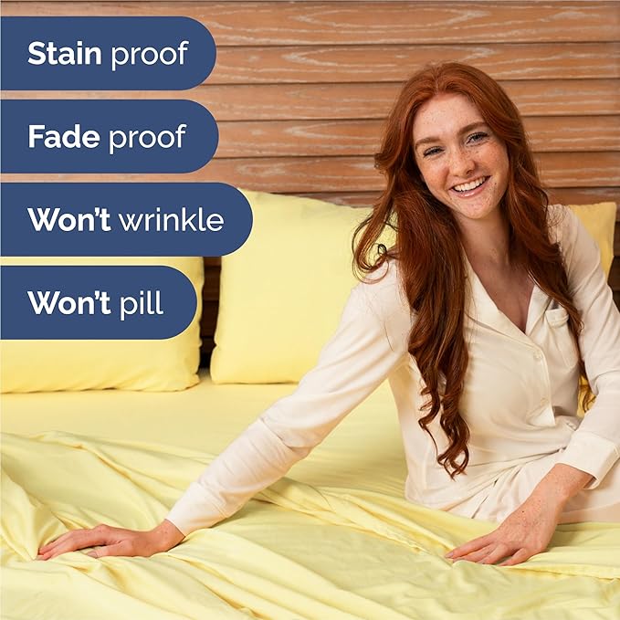 Twin 4 Piece Sheet Set - Cooling & Breathable Bed Sheets - Hotel Luxury Bed Sheets for Women, Men, Kids & Teens - Comfy Bedding w/Deep Pockets & Easy Fit - Soft & Wrinkle Free - Twin Yellow Sheets
