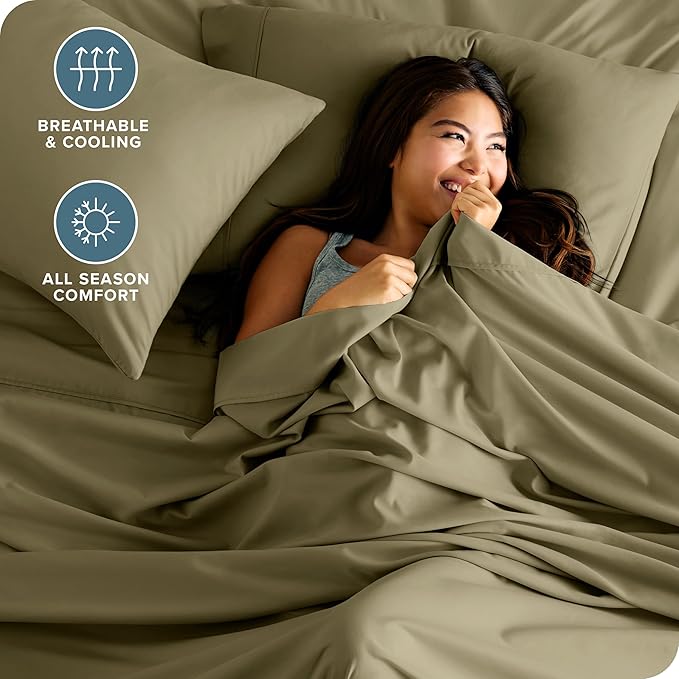 Bare Home Split King Sheet Set - 1800 Ultra-Soft Microfiber Bed Sheets - Double Brushed - Deep Pockets - Easy Fit - 5 Piece Set - Bed Sheets (Split King, Olive) BareHome