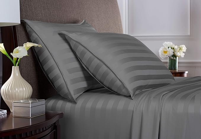 Pure Bamboo King Sheets, Genuine 100% Organic Viscose Derived from Bamboo Bed Sheet Set, Luxuriously Soft & Cooling, Double Stitching, 2 Year Quality Promise (King, Jacquard Stone)