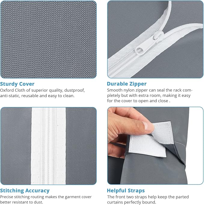 VIPEK V40C Plus Heavy Duty Clothes Rack with Oxford Fabric Cover, Extra Large Covered Clothing Rack for Hanging Clothes Portable Wardrobe Closet Black Closet Rack with Grey Cover, Max Load 1300lb