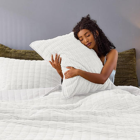 Wonderful Luxury Velvet Quilt - Striped Channel Stitch Ivory Quilt King, Soft Corduroy Lightweight Comforter, Pet-Friendly, Tear-Resistant, Bedspread Coverlet Bedding for All Season,106"x94"