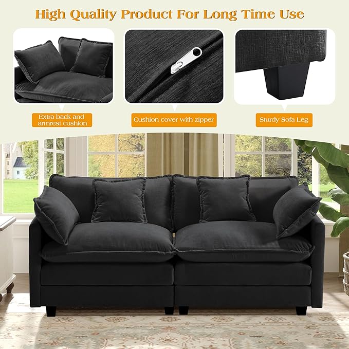 77.6" Modular Sectional Sofa,Loveseat Couch for Living Room, Modern Deep Seat Sofa 2 Seater Chenille Fabric Comfy Cloud Couches with Throw Pillows for Apartment,Small Spaces