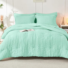 HYMOKEGE Mint Green Twin Comforter Set Seersucker 5 Pieces, All Season Luxury Bed in a Bag for Bedroom, Bedding Set with Comforter, Sheets, Pillowcase & Sham