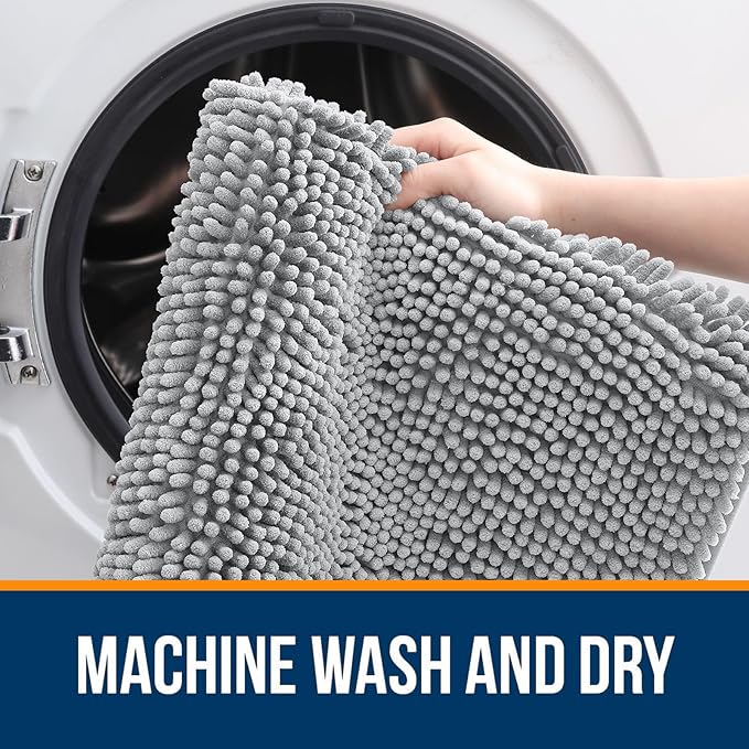 OLANLY Bathroom Rugs 47x20, Extra Soft Absorbent Chenille Bath Rugs, Rubber Backing Quick Dry, Machine Washable Bath Mats for Bathroom Floor, Tub and Shower, Home Decor Accessories, Light Grey