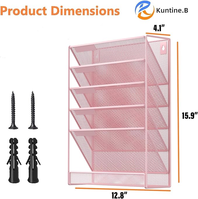 Kuntine.B Wall File Organizer (Pink, 6 Tier)
