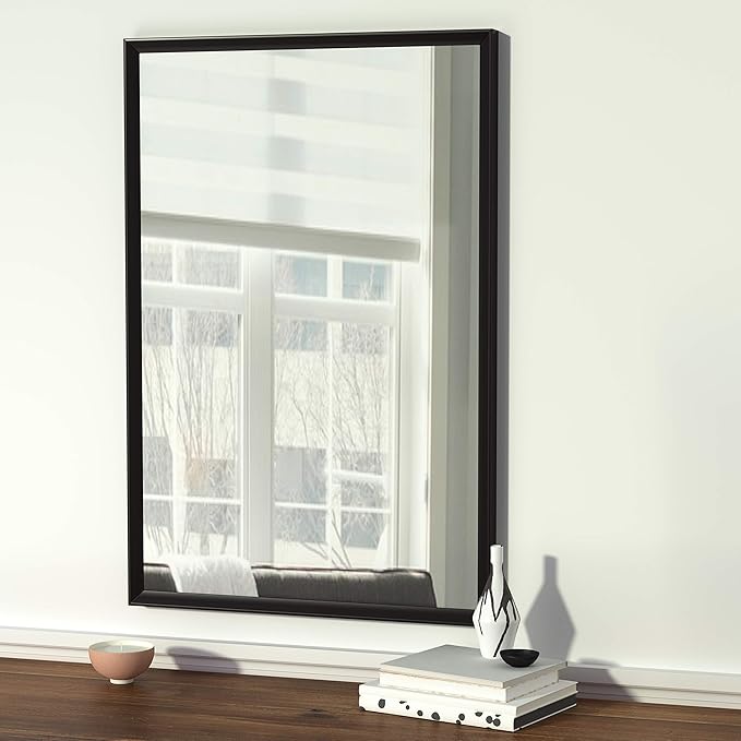 Amazon Basics Rectangular Wall Mount Mirror 24" x 36", Peaked Trim, Black