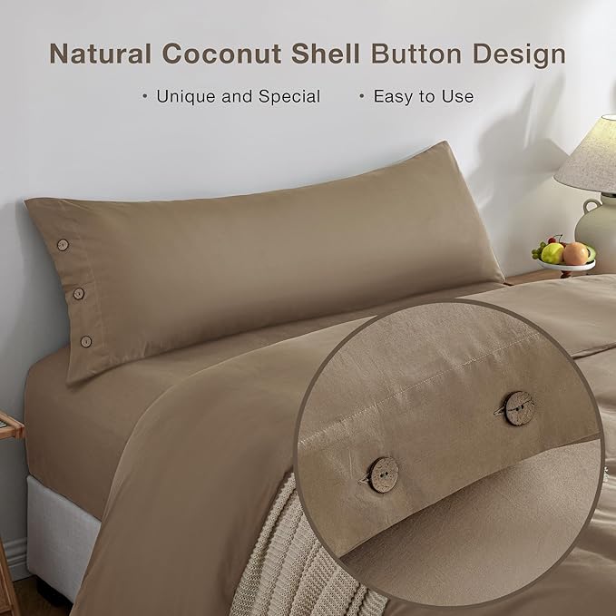 JELLYMONI Cotton Pillowcase 1pc Khaki 20×54in Soft Breathable Pillow Cover (Pillows Not Included)