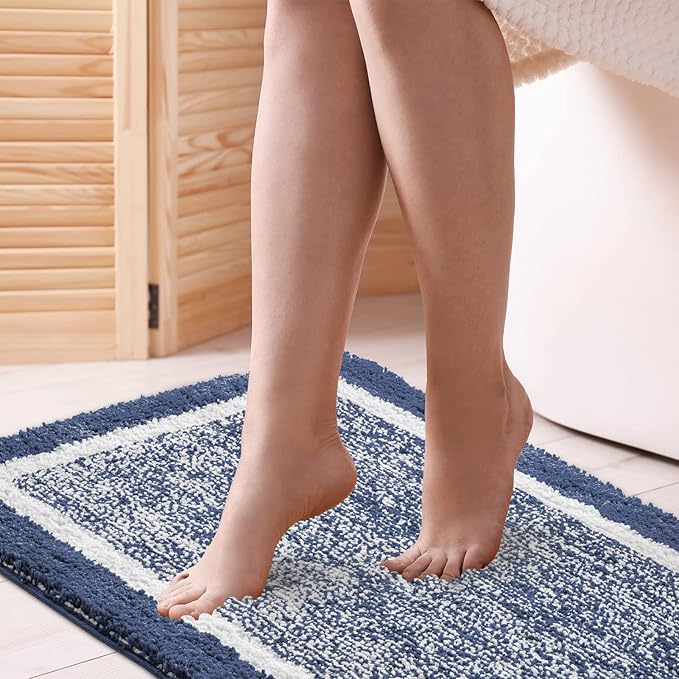 CozeCube Bath mats for Bathroom Non Slip, Fluffy Absorbent Microfiber Bath mat Washable, Aesthetic Bathroom Rugs, Large Navy Blue Bath mat, Navy Blue, 36" x 24"