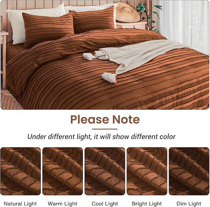 NEXHOME PRO California King Duvet Cover, Brunt Orange 3 Pieces Boho Tufted Duvet Cover Set, Soft and Lightweight Microfiber Comforter Cover Set (Brunt Orange Cal King, 104 x 98)-No Comforter
